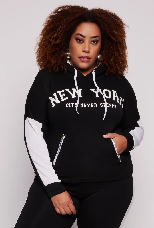 Plus Size New York City Never Sleeps Pullover Hoodie