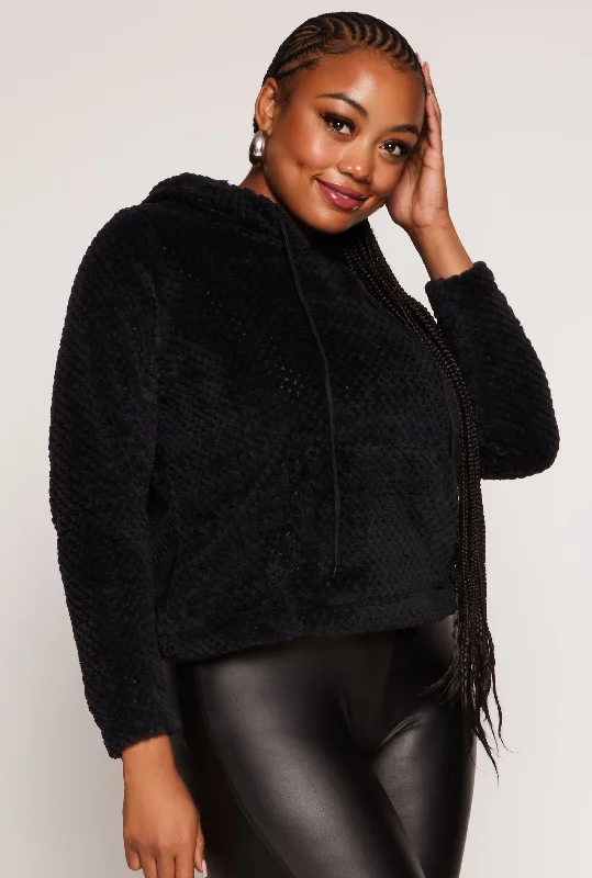 Plus Size Quilted Plush Pullover Hoodie