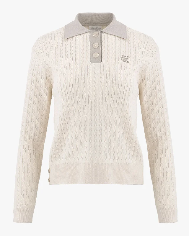 Cable Collar Pullover Sweater - Cream