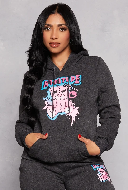 Attitude Bear Graphic Pullover Hoodie