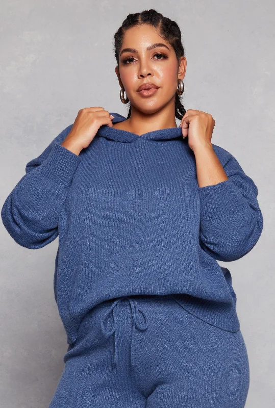 Plus Size Brushed Knit Pullover Hoodie