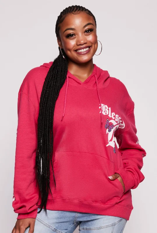 Plus Size Blessed Butterfly Graphic Pullover Hoodie