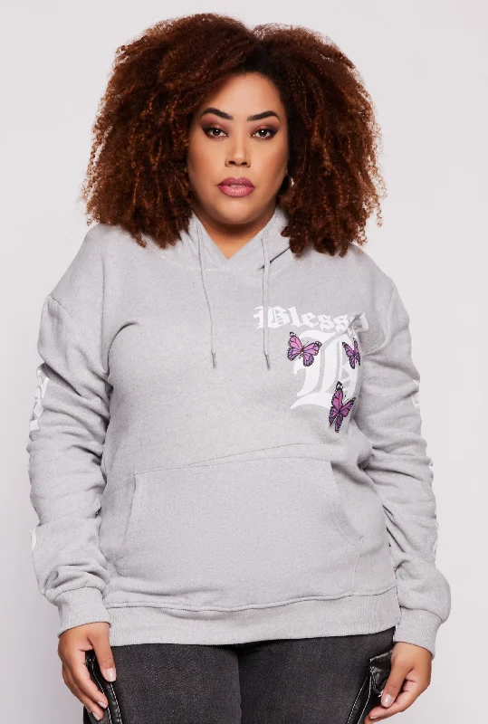 Plus Size Blessed Butterfly Pullover Hoodie