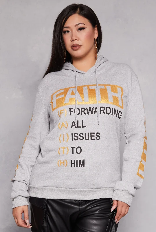 Plus Size Faith Foil Screen Pullover Hoodie