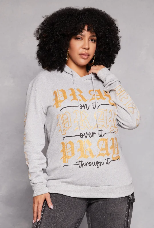 Plus Size Pray Graphic Pullover Hoodie