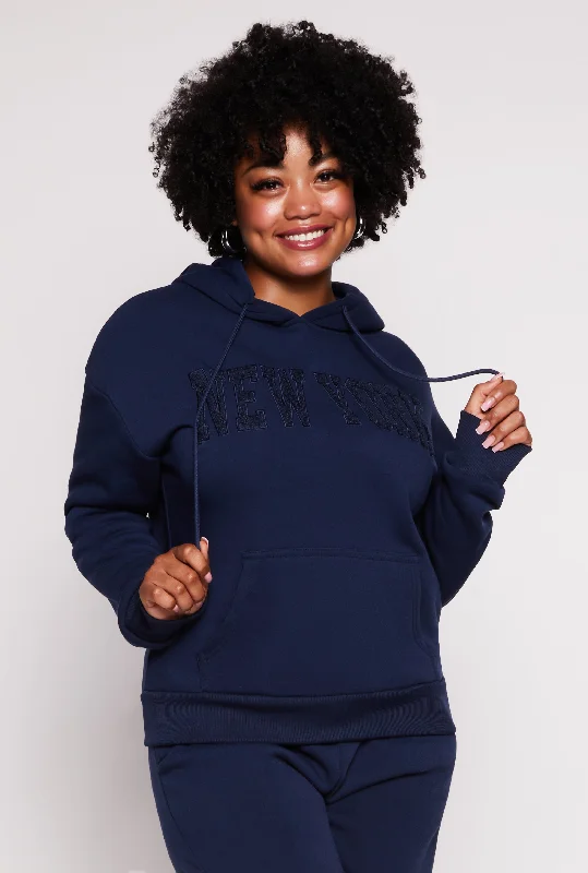 Plus Size New York Chenille Graphic Pullover Hoodie