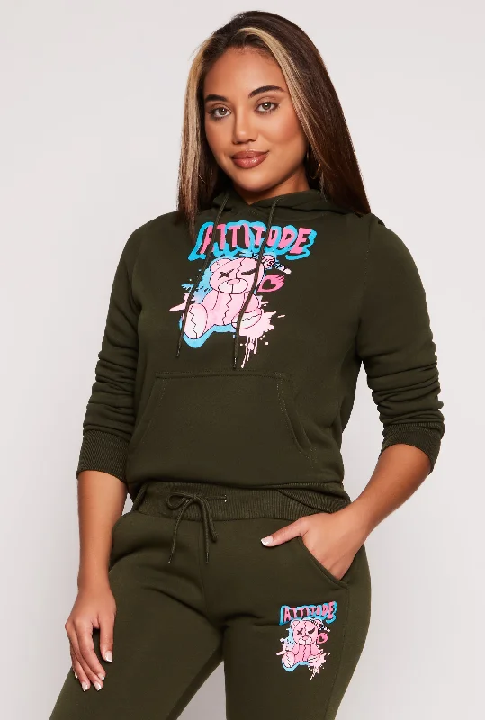 Attitude Bear Graphic Pullover Hoodie