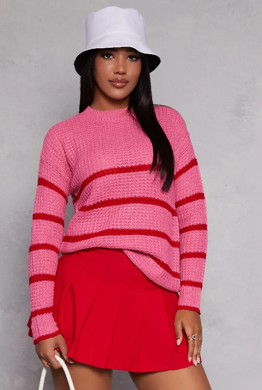 Knit Striped Crew Neck Pullover Sweater