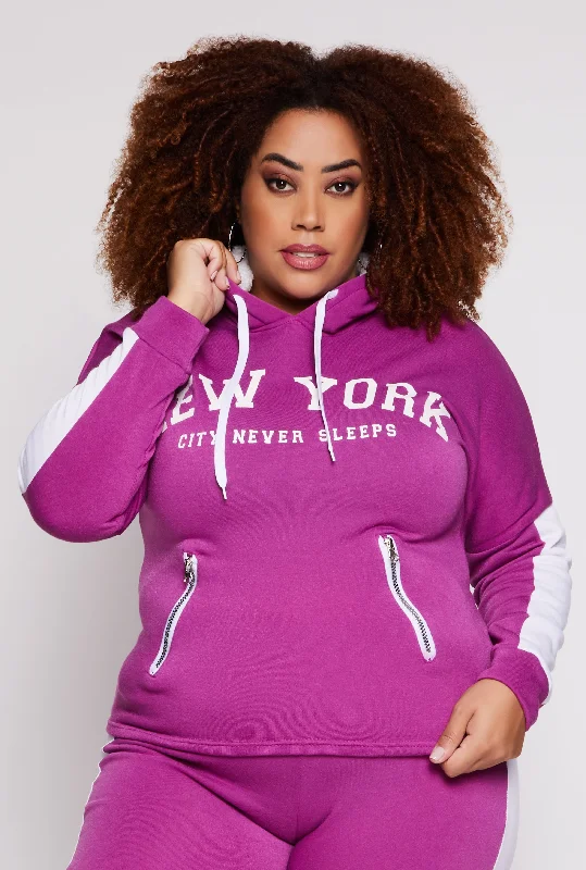 Plus Size New York City Never Sleeps Pullover Hoodie