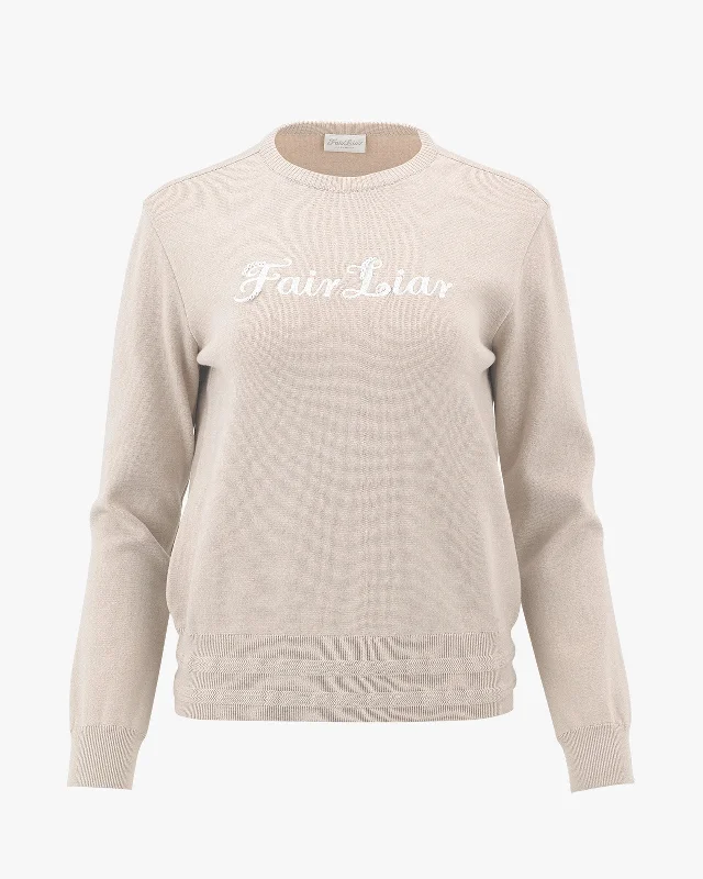 Round Neck Logo Pullover Sweater - Beige