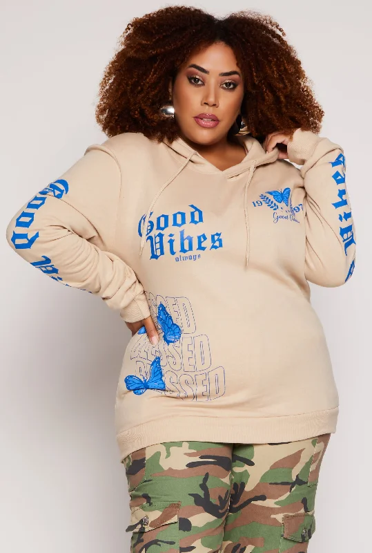 Plus Size Good Vibes Graphic Pullover Hoodie