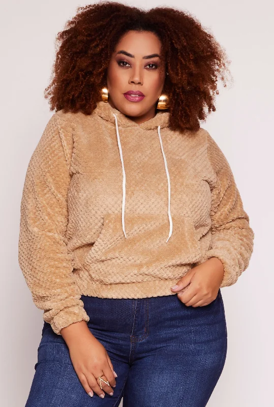 Plus Size Quilted Plush Pullover Hoodie