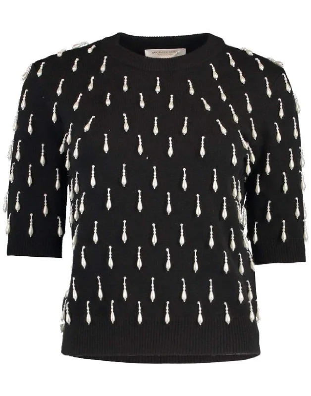 Black Cashmere Pearl Embellished Pullover