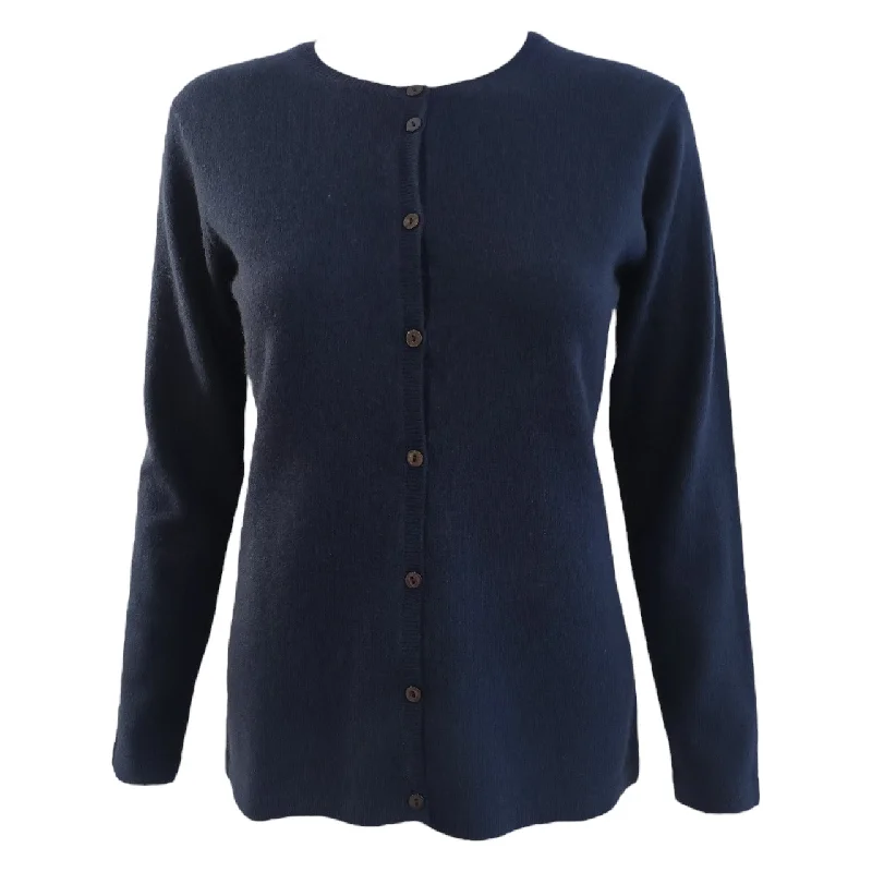 Round Neck Cashmere Cardigan in Navy