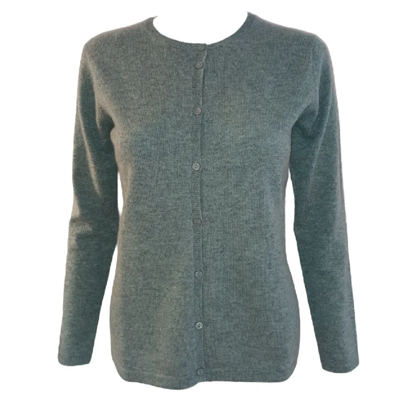 Round Neck Cashmere Cardigan in Sea Green