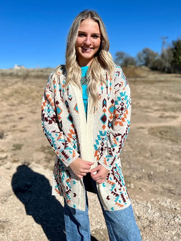 Turquoise And Orange Knitted Cardigan*