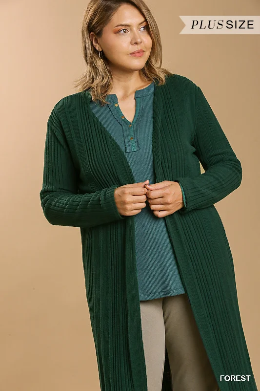 Plus Open Front Long Body Cardigan