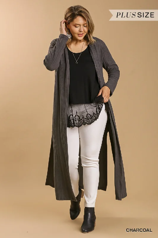 Plus Open Front Long Body Cardigan