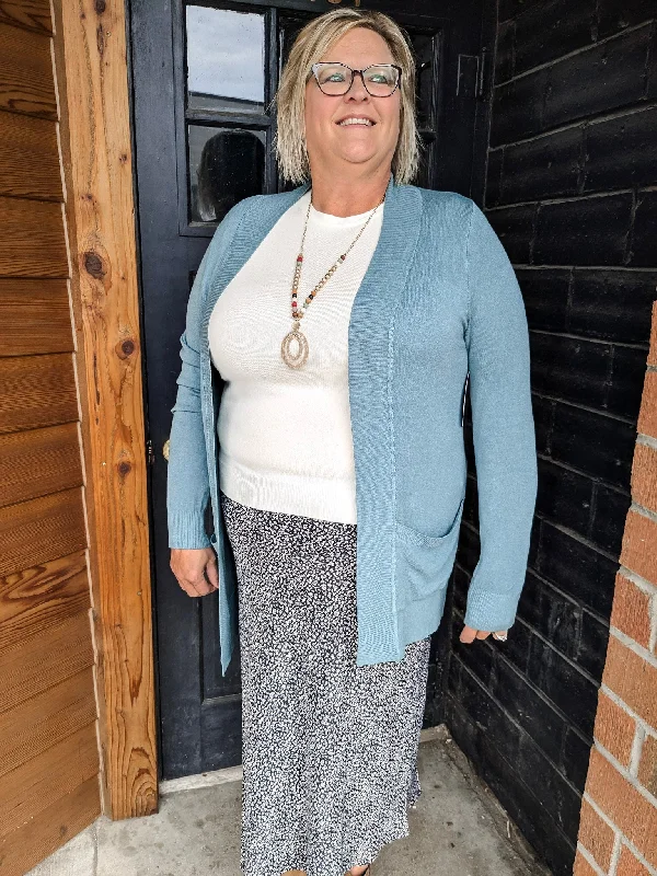 Open Front Cardigan - Plus - Teal