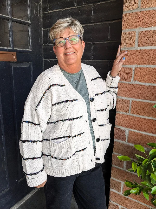 Oversized Striped Cardigan - Plus - Cream